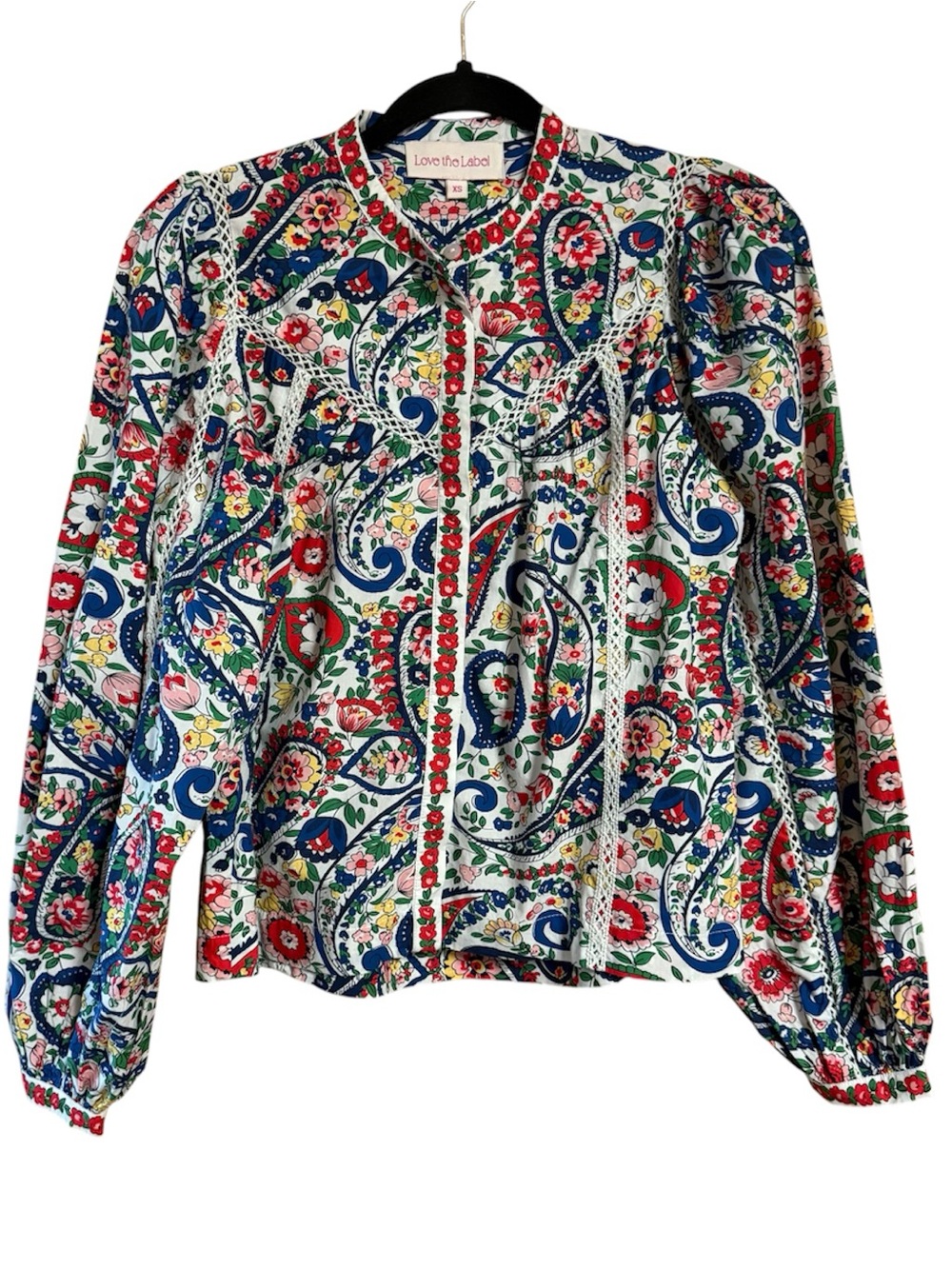 Love The Label Women's Floral Paisley Long-Sleeve Button Up Blouse XS